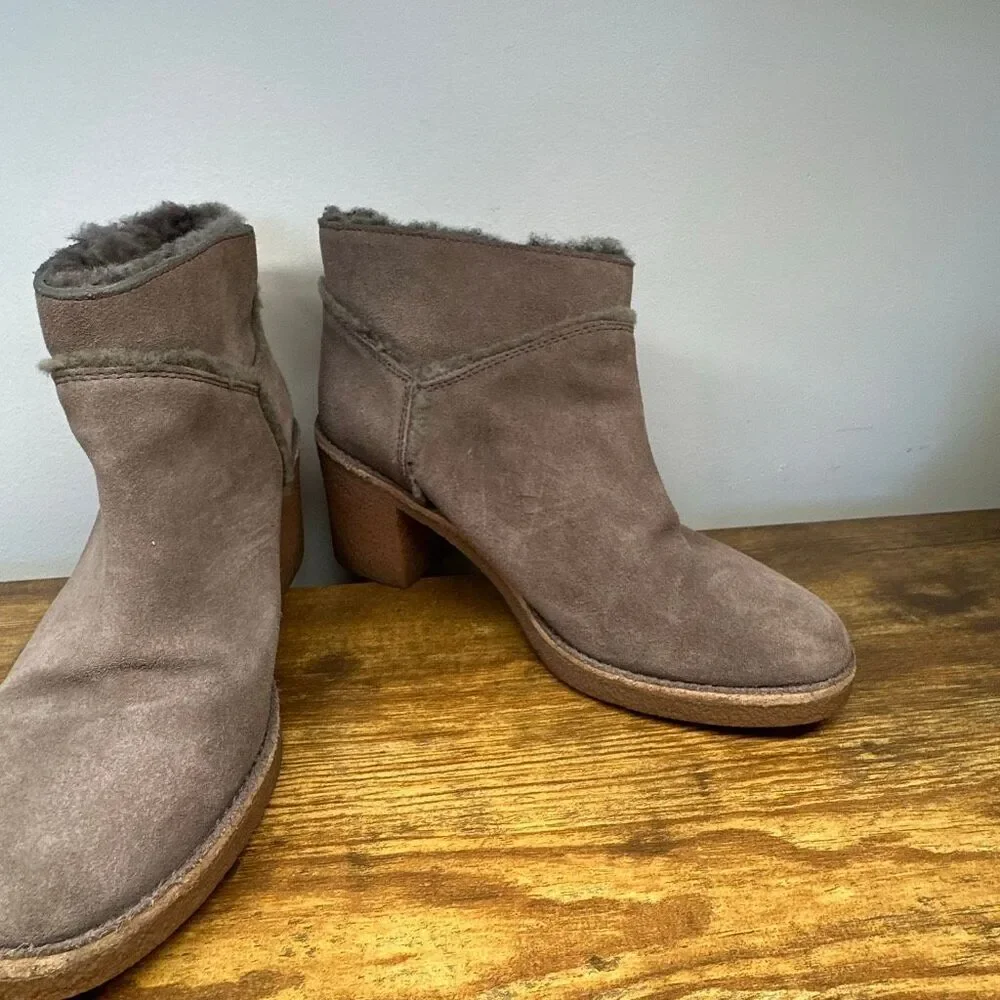 UGG  Kasen Booties 7.5 Suede‎ Grey Fur Lined Ankle Boots Women’s